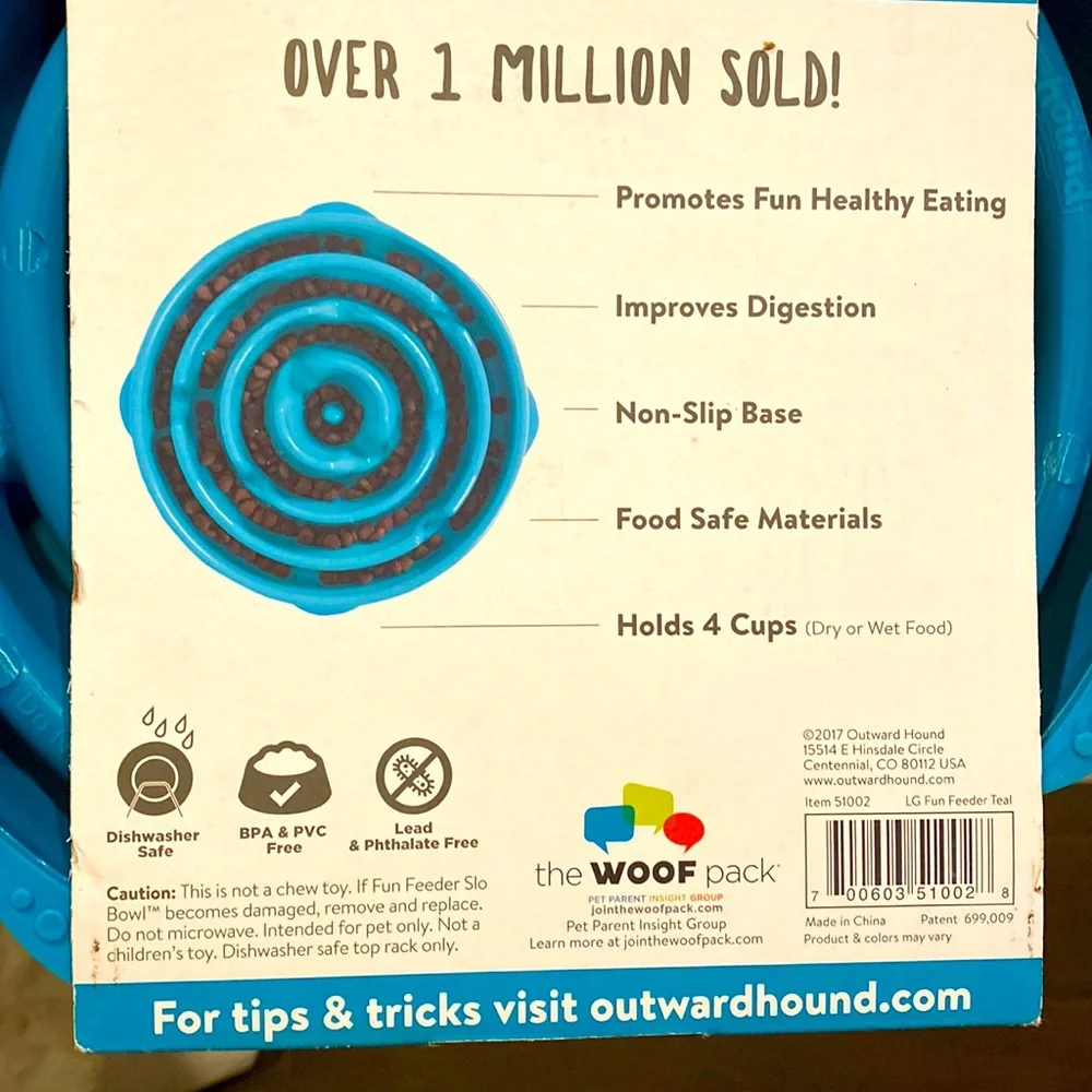Outward Hound Vet Recommended Dog Fun Feeder Slo Bowl Dish NIP Improve Digestion